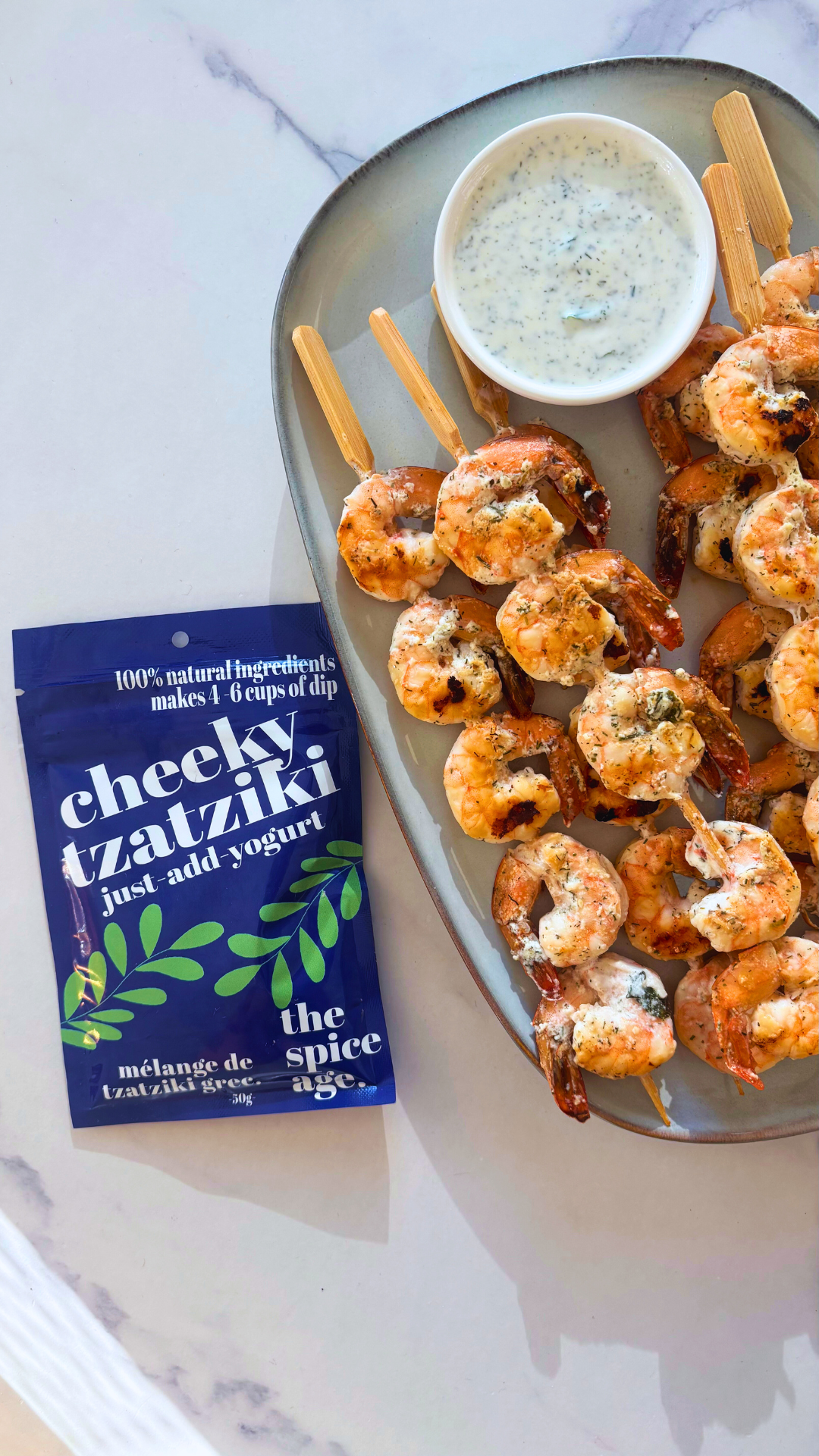 Cheeky Tzatziki Grilled Shrimp Skewers