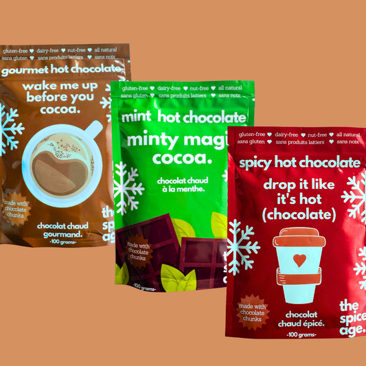 Hot Chocolate Gift  3-PACK Gourmet, Peppermint + Spicy